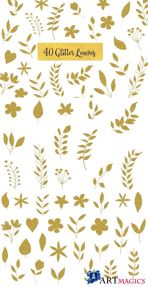 Gold Glitter Leaves Clipart - 4567069