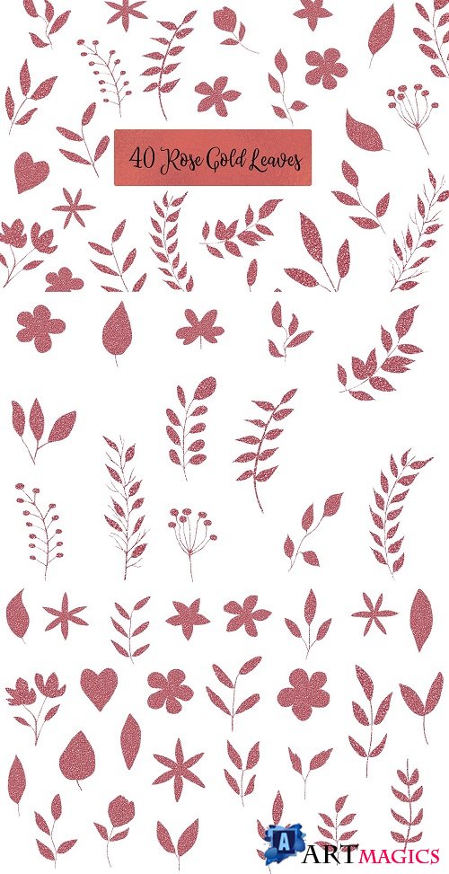Rose Gold Leaves Clipart - 4574291