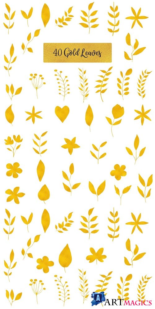 Gold Leaves Floral Clipart - 4574358