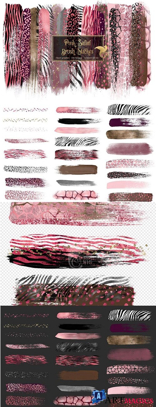 Pink Safari Brush Strokes Clipart - 477189