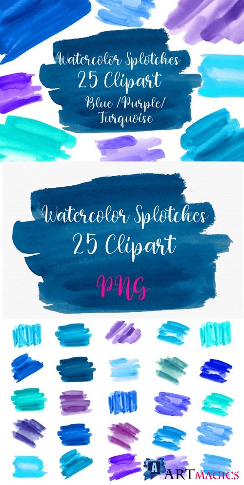 Blue Turquoise Watercolor Splotches