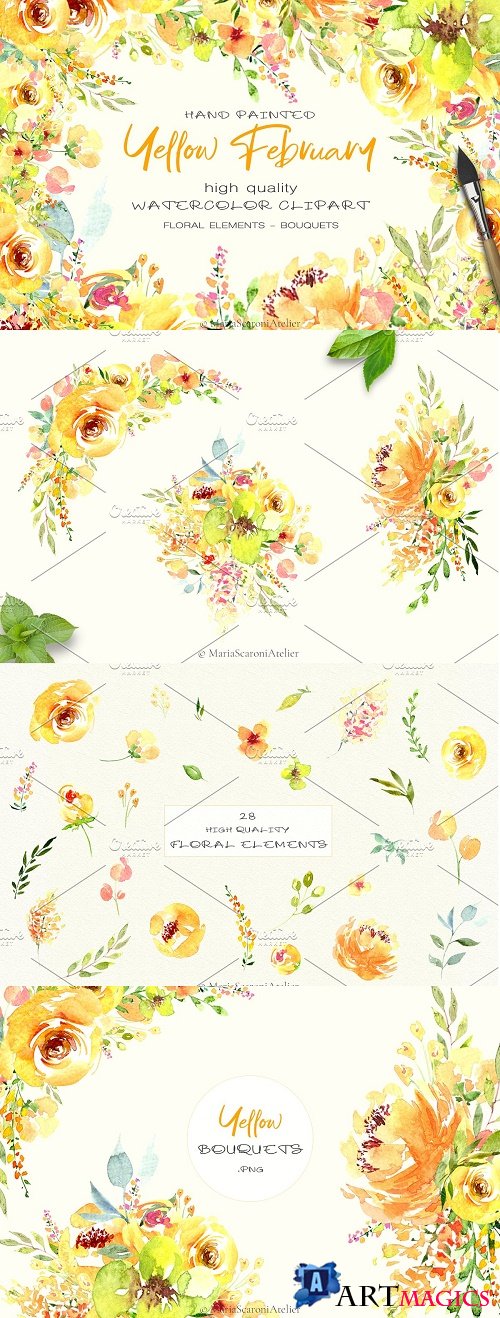 Watercolor flowers  Yellow February - 4590431