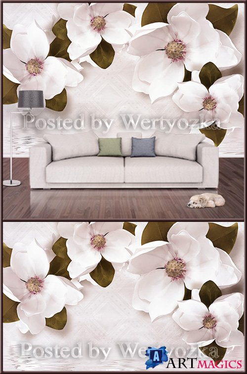 3D psd background wall white flowers