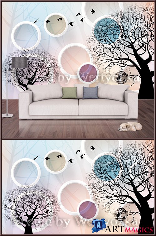 3D psd background wall trees and circles