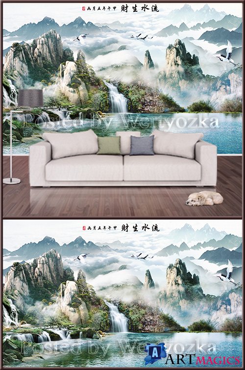 3D psd background wall mountain landscape