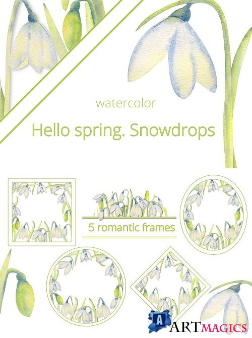 Hello, spring! Romantic frames with snowdrops - 483962