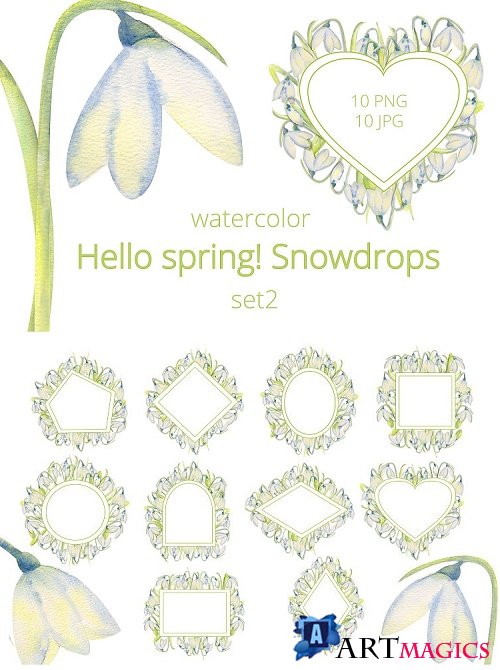 Romantic spring frames with snowdrops. Set 2  - 487421