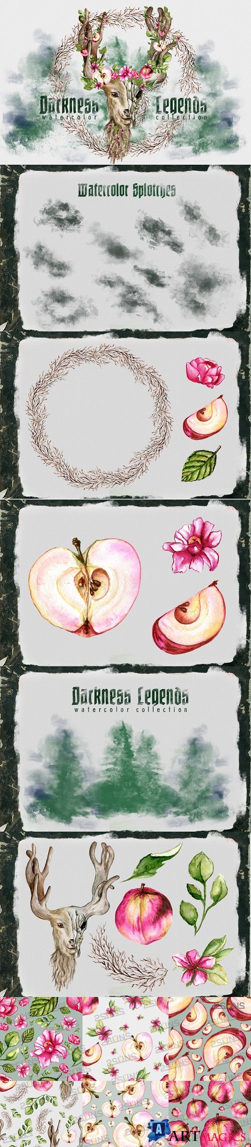Darkness Legends Watercolor illustration png apple floral  - 486883