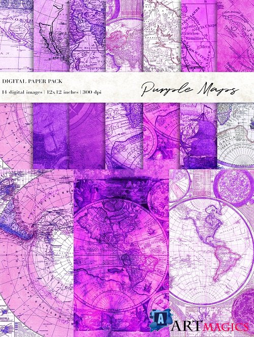 Purple Maps Digital Papers - 4634467