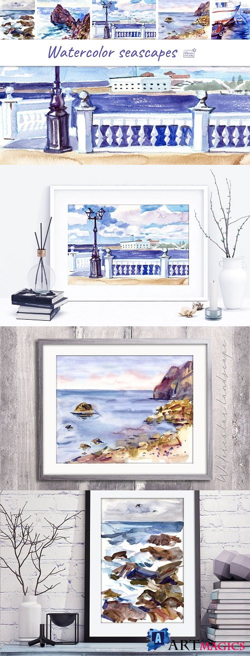 Watercolor marine landscapes - 4621719
