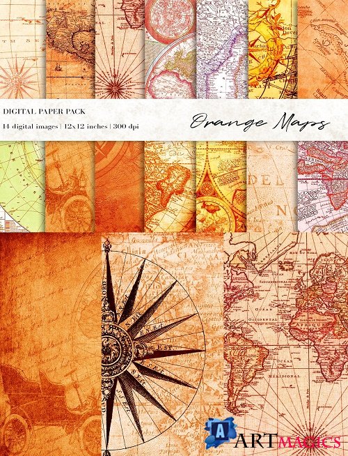 Orange Maps Digital Papers - 4633872