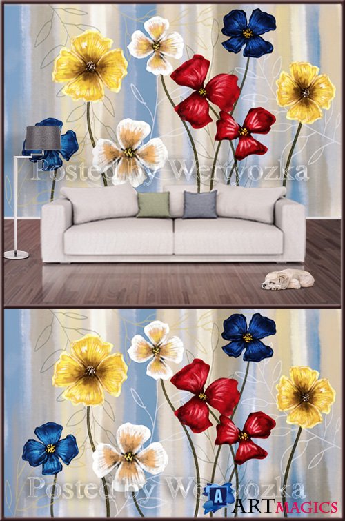 3D psd background wall colorful flowers