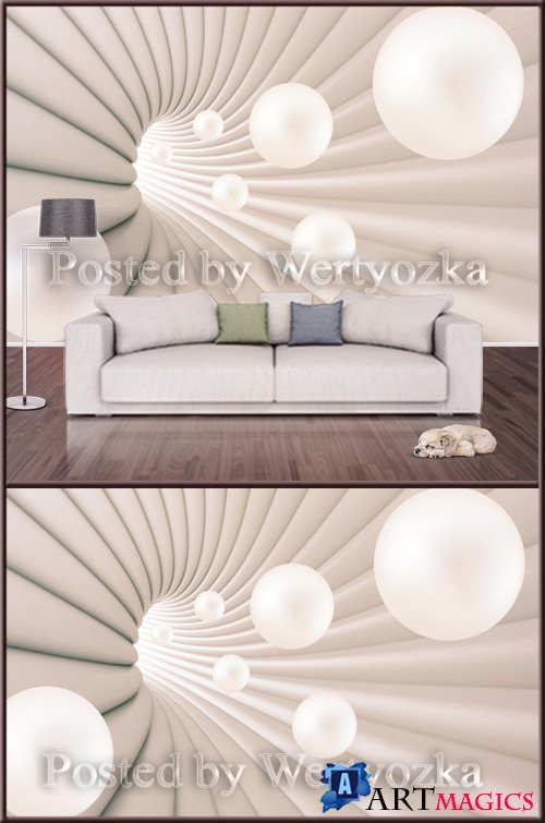 3D psd background wall abstraction with white balls