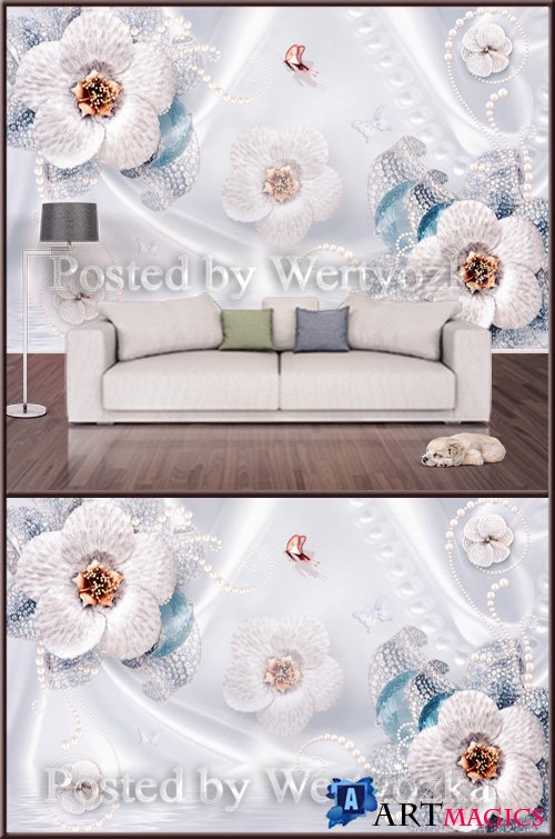 3D psd background wall flowers pearl decor