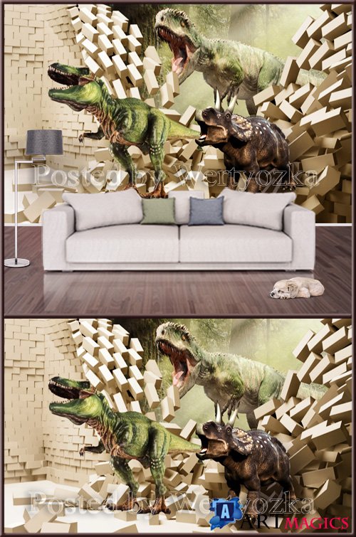 3D psd background wall dinosaurs