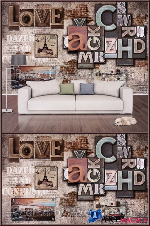 3D psd background wall alphabet casual cafe tooling
