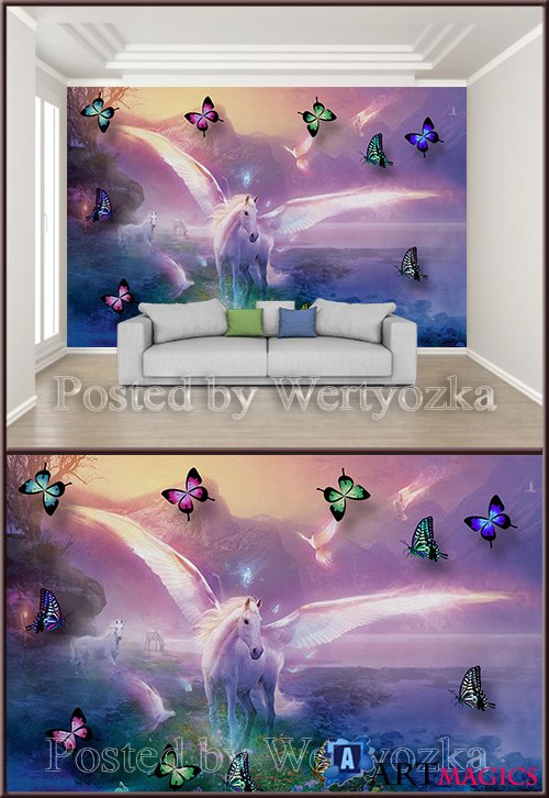 3D psd background wall fairy horse with wings