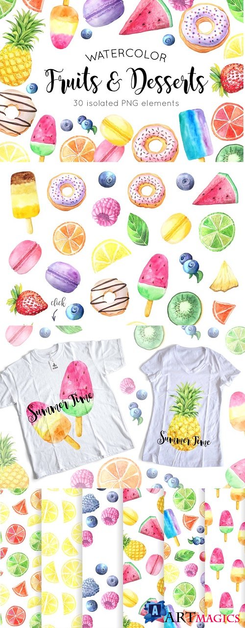 Watercolor Fruits&Desserts Set - 1407559