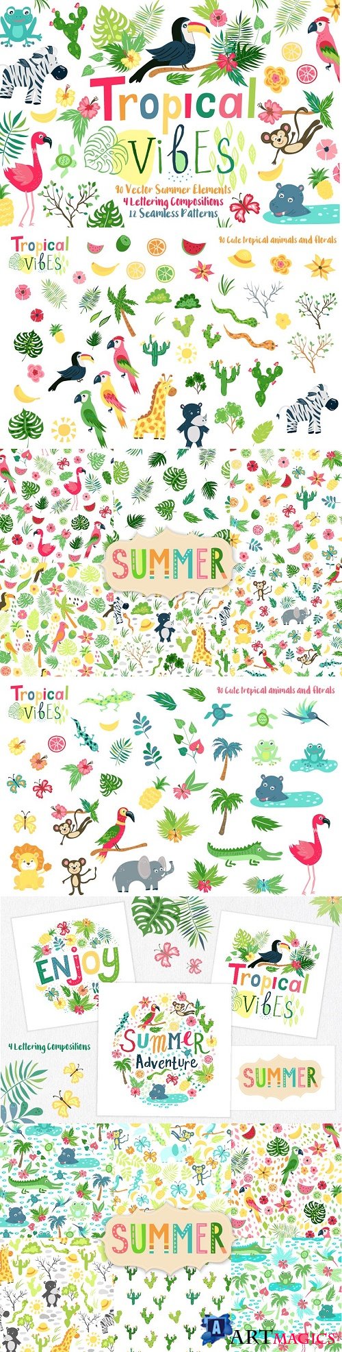Summer Tropical Cute Vector Pack - 1502463