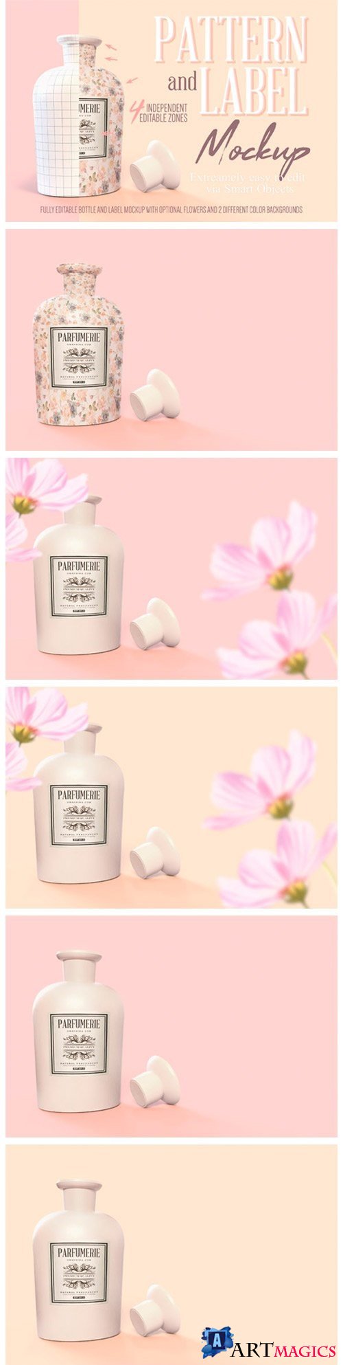 Pattern & Label Parfum Bottle Mockup - 4517819