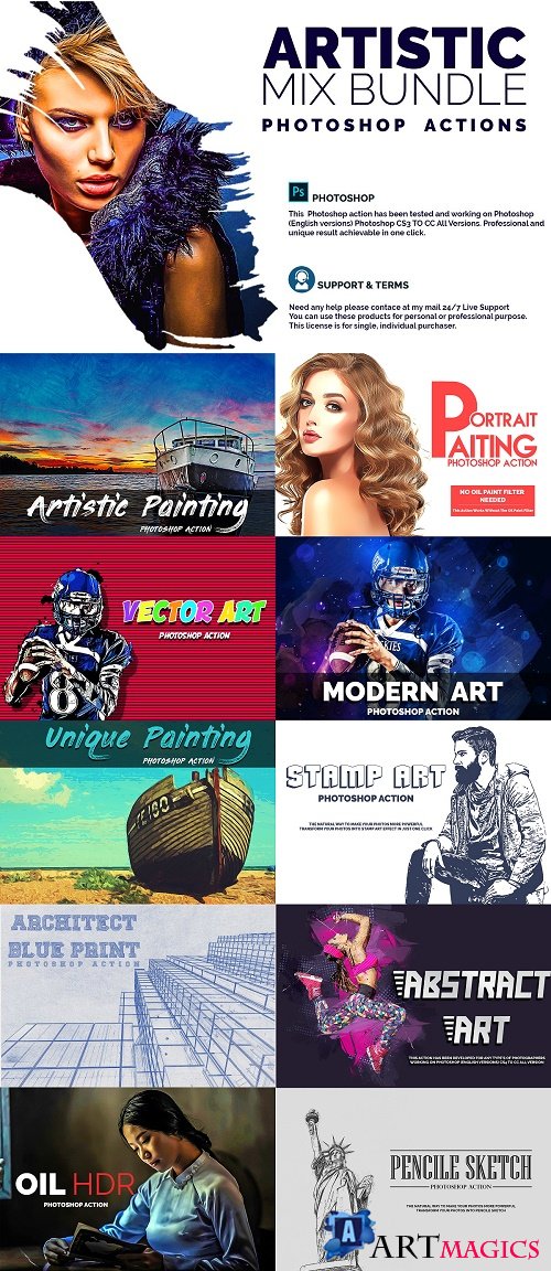 Artistic Mix Bundle Photoshop Action - 4551077