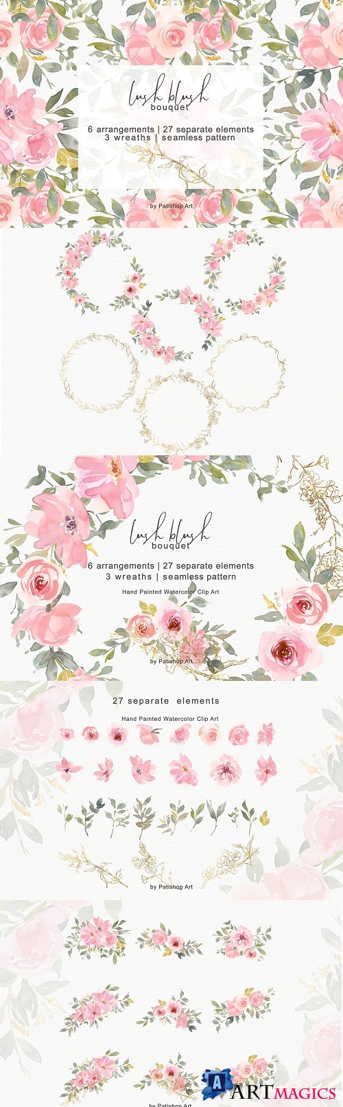 Blush Floral Bouquet Clip Art Set - 4654774