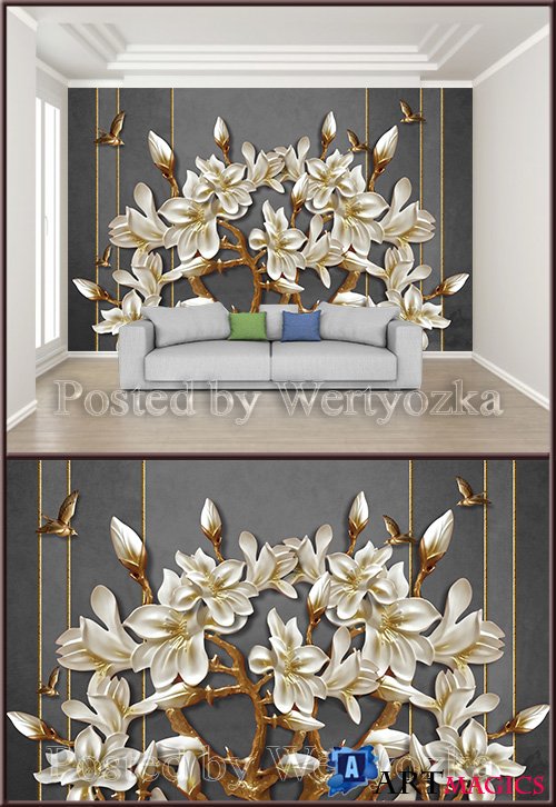3D psd background wall white magnolia