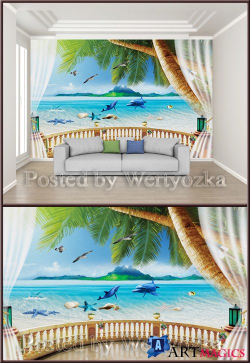 3D psd background wall sea view from the terrace