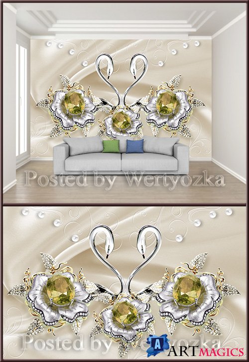 3D psd background wall jewelry swans
