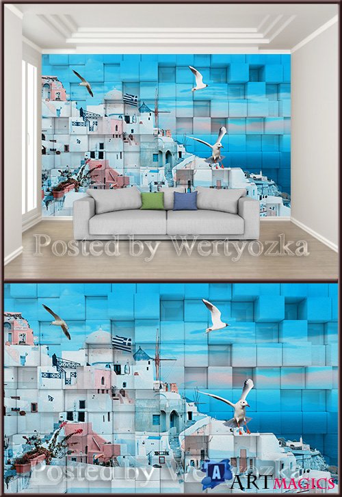 3D psd background wall greek house
