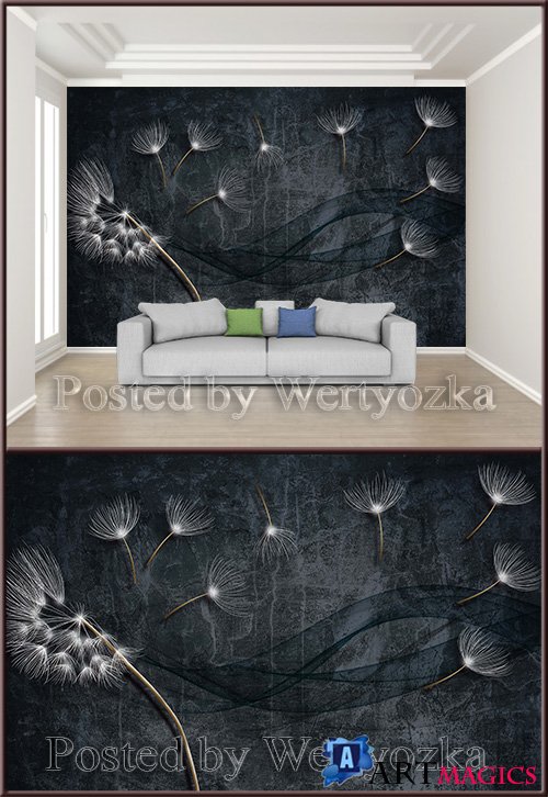 3D psd background wall black dandelion