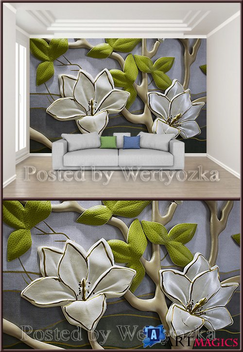 3D psd background wall three dimensional orchid