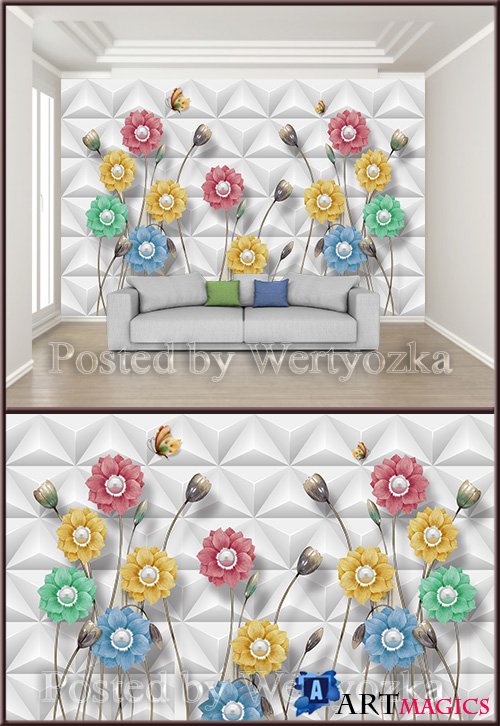 3D psd background wall stereo flower