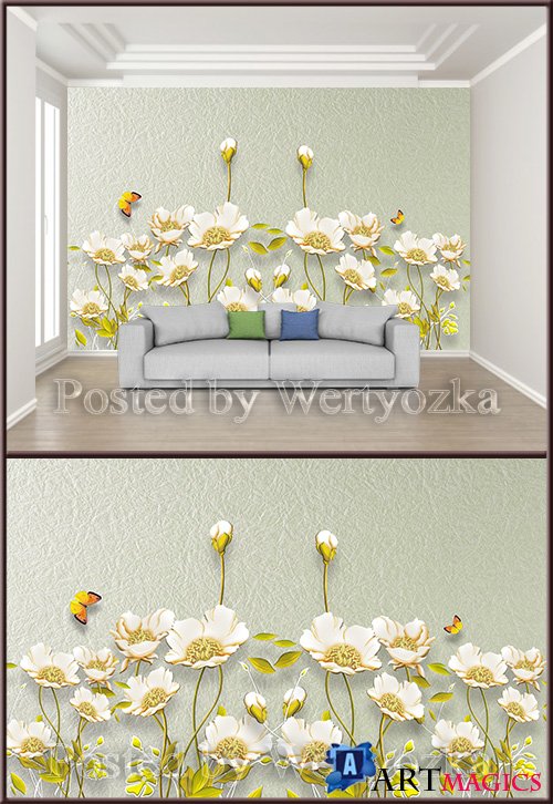 3D psd background wall embossed flowers