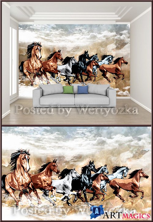 3D psd background wall chinese style horse