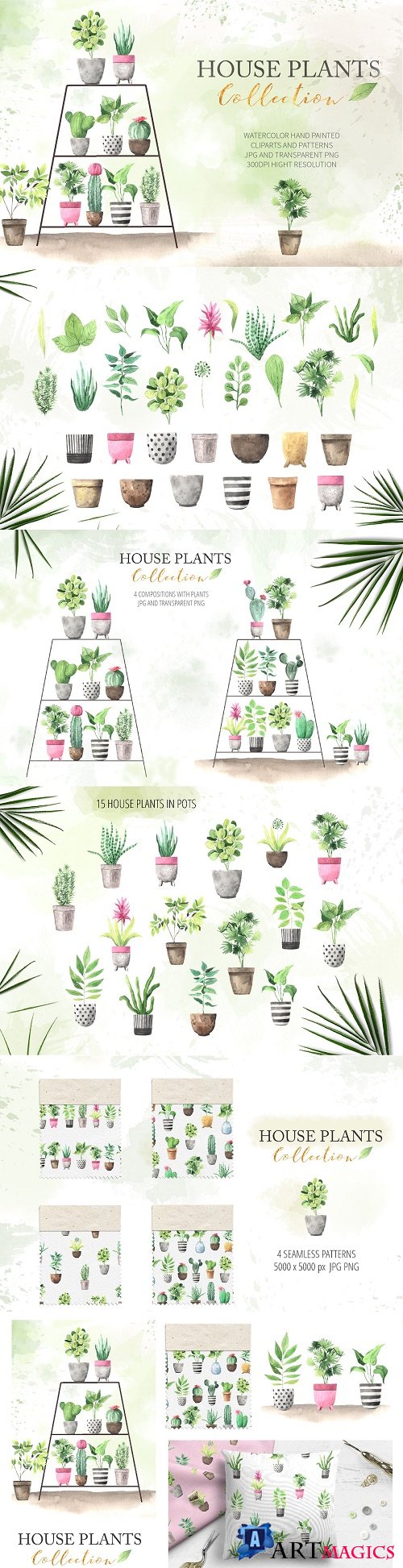 Watercolor House Plants Collection - 3479890