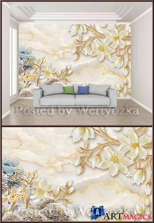 3D psd background wall three dimensional gardenia flower