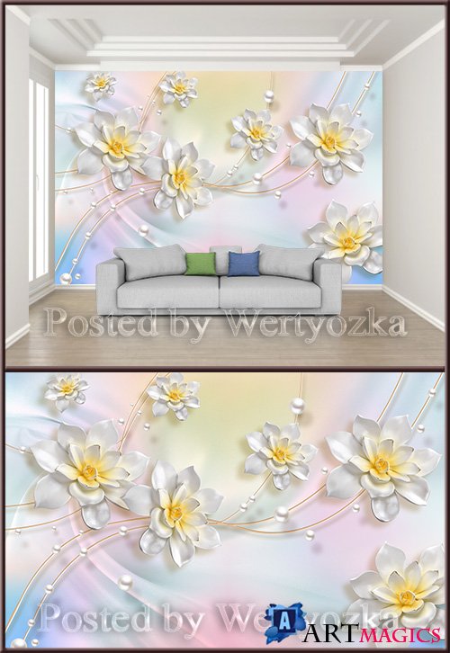 3D psd background wall fantasy jewelry three dimensional flower