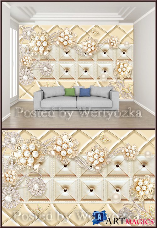 3D psd background wall european soft bag diamond flower