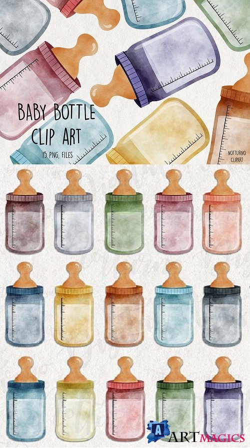 Watercolor Baby Bottle Clipart. Bottle graphics - 513505