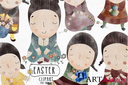 Watercolor Easter Girl clipart - 480896