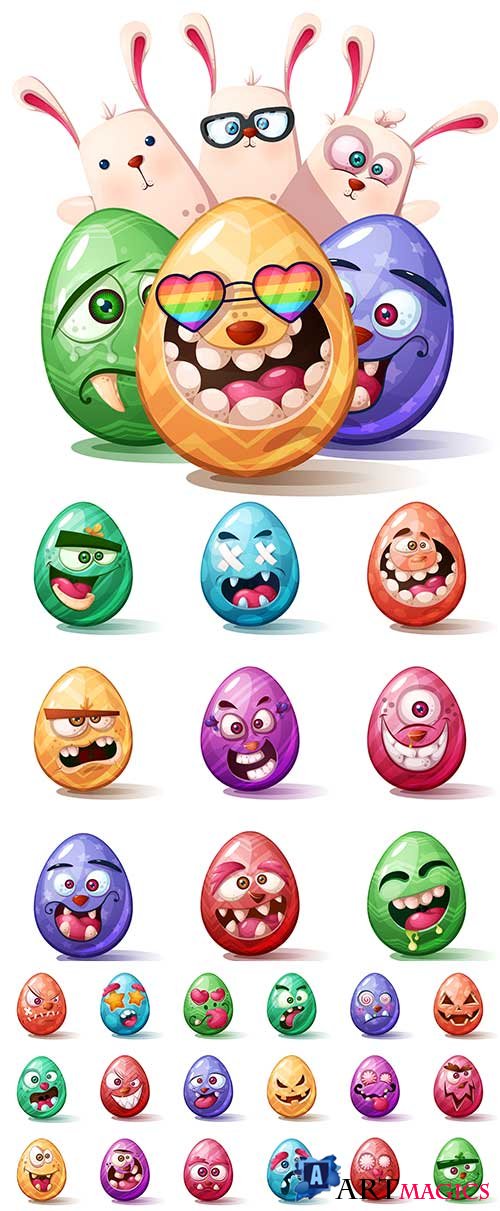     -   / Funny eggs in easter - Vector Graphics