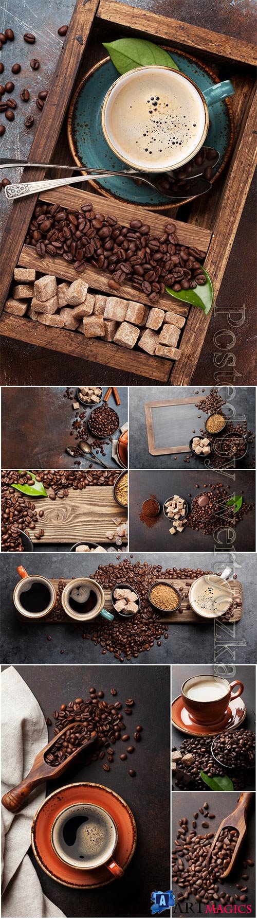 Coffee cup beans and sugar beautiful stock photo