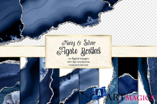Navy & Silver Agate Borders - 4505389