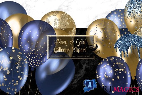 Navy and Gold Balloons Clipart - 4459435