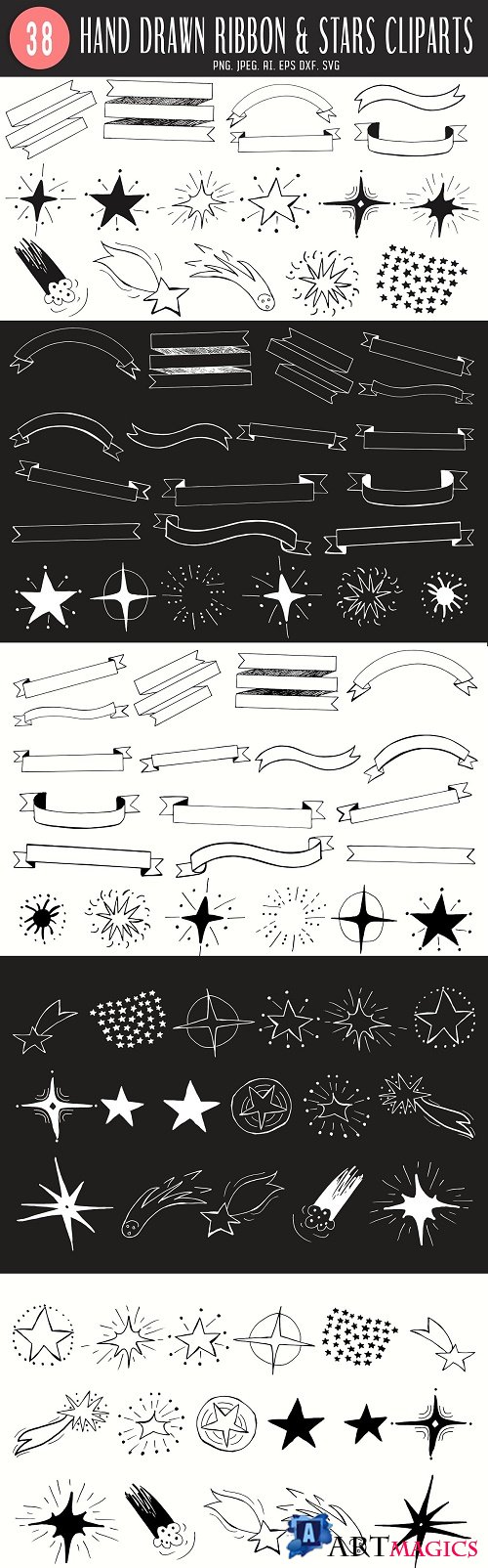 30+ Ribbon & Stars Handmade Cliparts - 4667747
