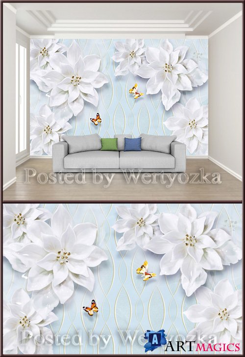 3D psd background wall minimalist embossed floral