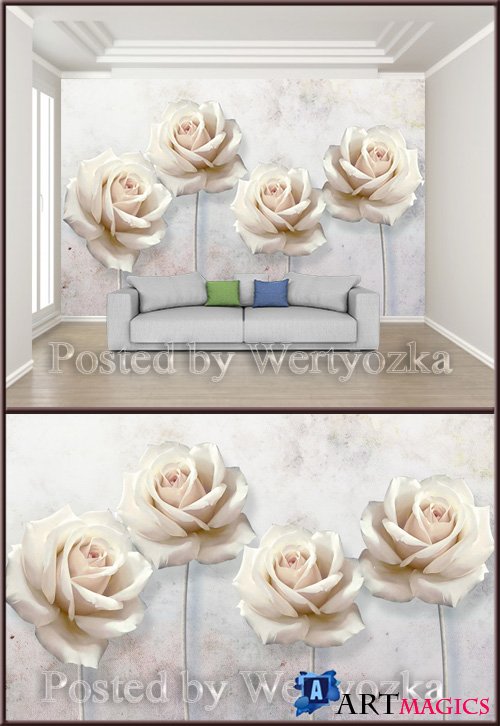 3D psd background wall minimalist embossed rose