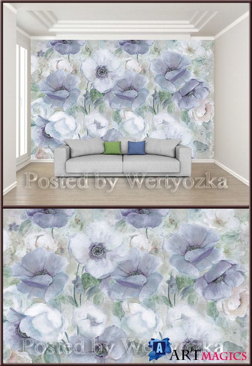 3D psd background wall minimalistic hand drawn floral