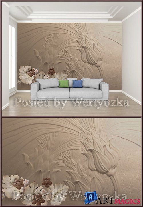 3D psd background wall modern embossed floral